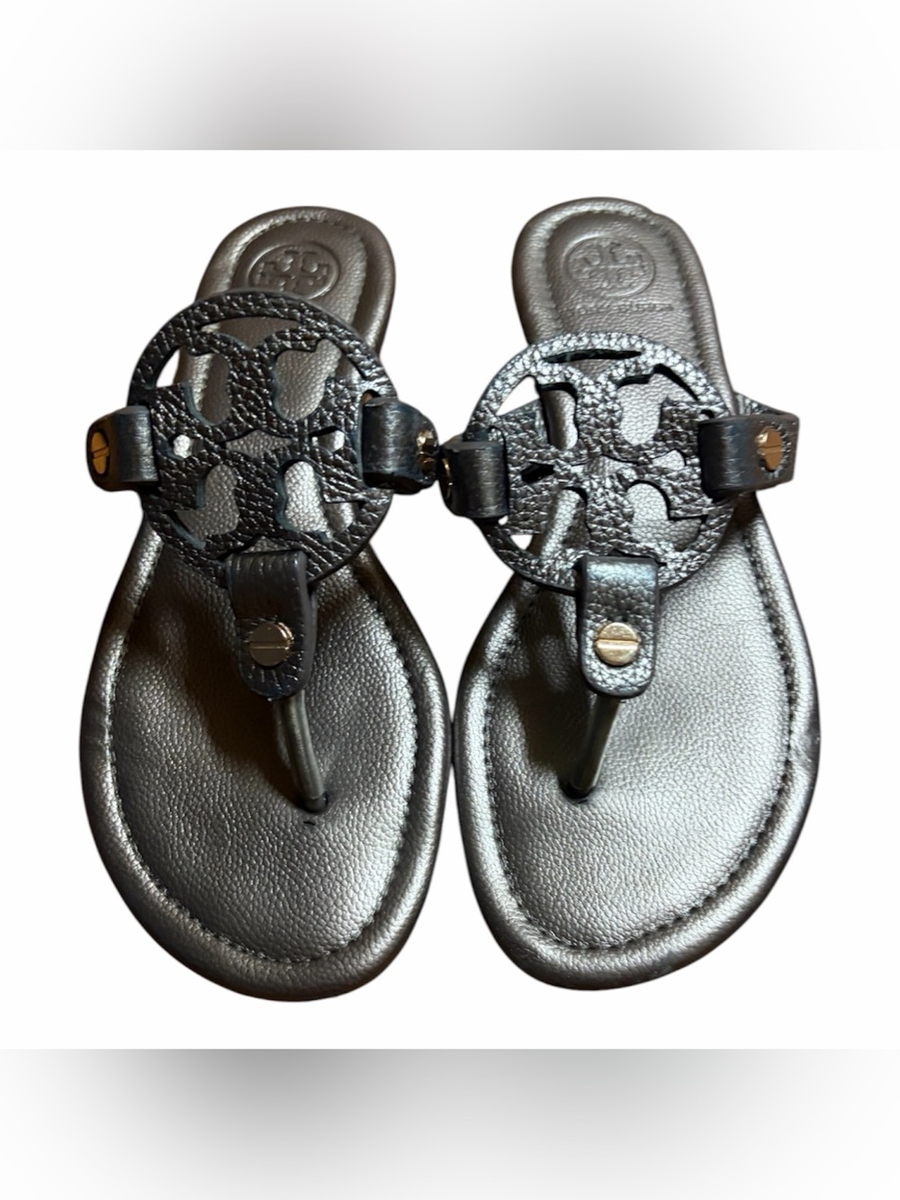 Tory Burch Metallic Black Miller Thong Sandals